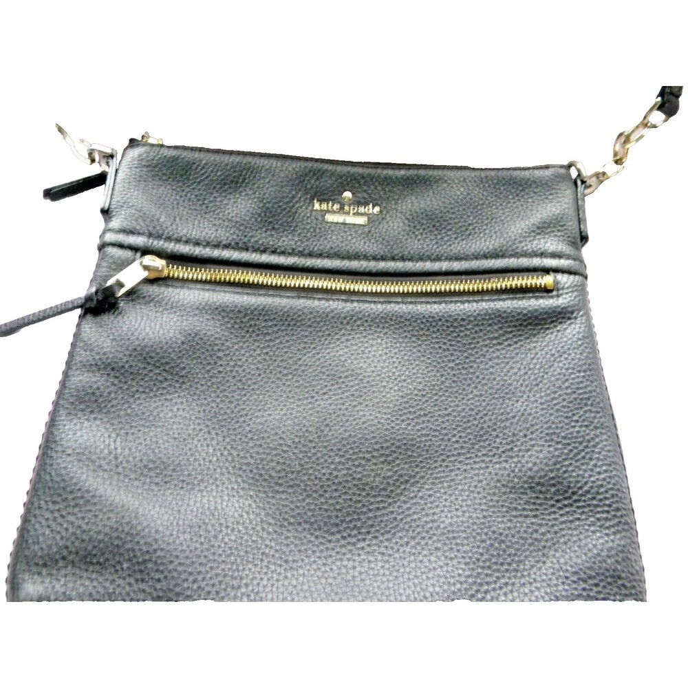 KATE SPADE New York Crossbody Bag Black Leather Zip Chain Strap Purse Handbag